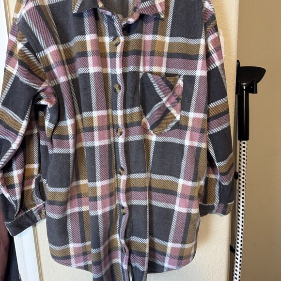 Maurice’s Fleece Plaid button down Shacket shirt jacket 2X oversized boyfriend - Picture 2 of 6